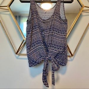 Large boho printed tank top that ties at bottom